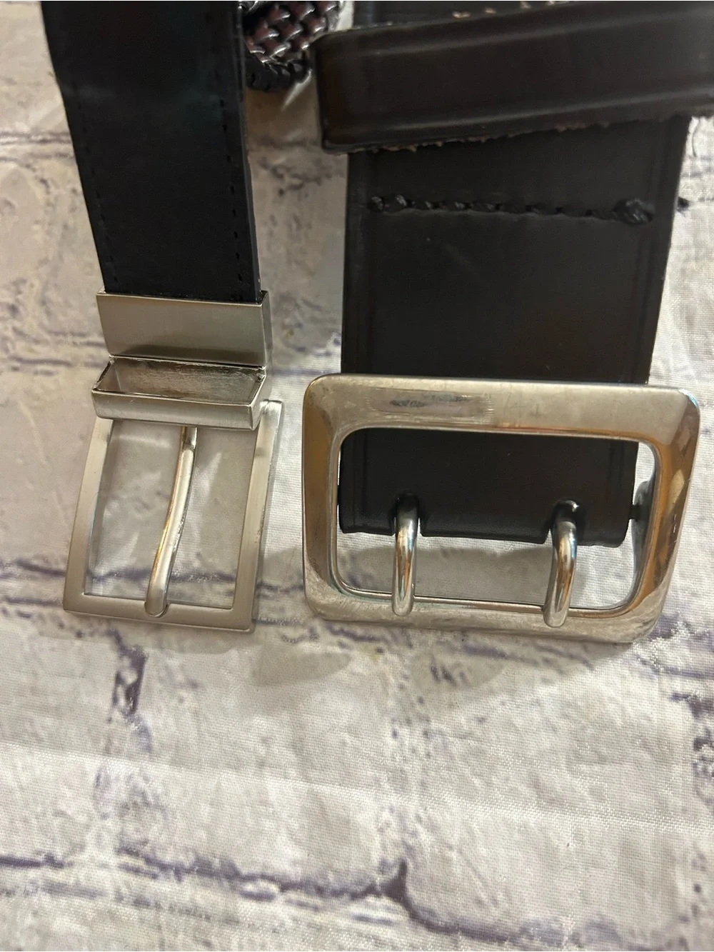 BLACK WAXED LEATHER (BWF) RUGGED BELT SIZE 28 & BLACK WOVEN REVERSIBLE BELT 28